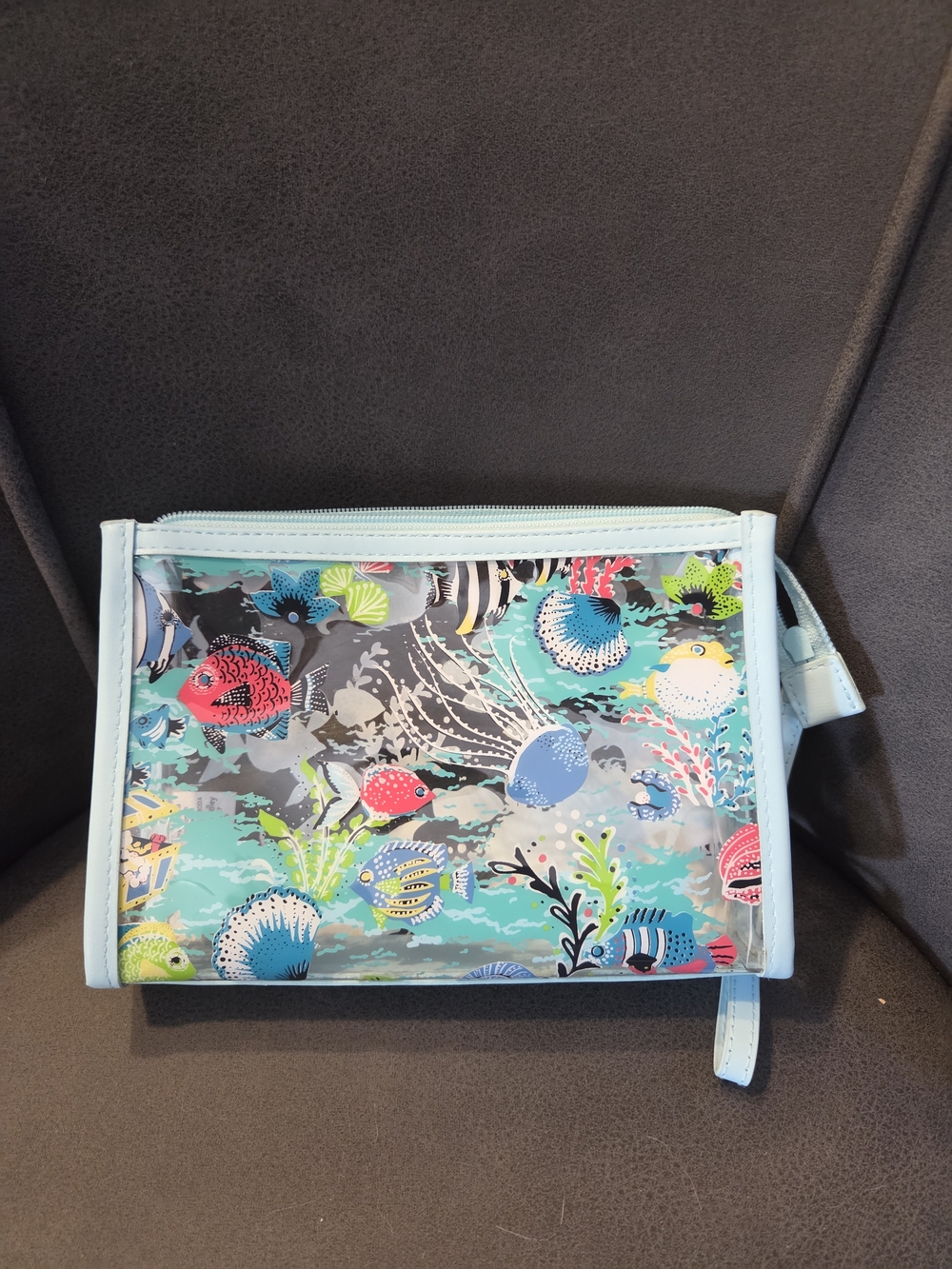 Vera Bradley Go Fish Light Blue Multi Sea Life Clear Cosmetic Pouch